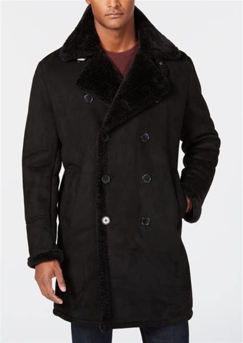 guess men's faux shearling overcoat